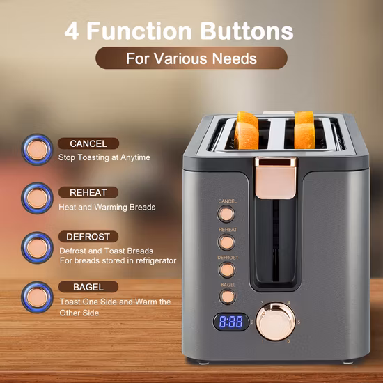 Offre spéciale 6 réglages de brunissement grille chauffant longue fente grille-pain 4 tranches